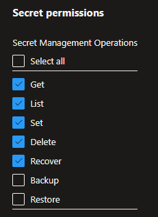 Azure Key Vault does not have secrets get permissions